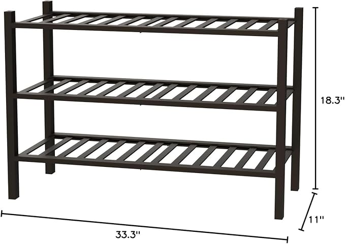 Long Shoe Rack, 3-Tier Bamboo Stackable Shoe Shelf Storage Organizer, Shoe Stand for Closet, Entryway and Hallway-NeatNest