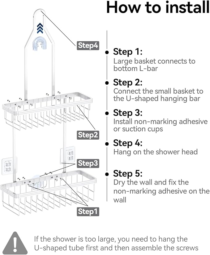YASONIC Shower Caddy Hanging, Never Rust Shower Organizer Hanging, Aluminum Shower Racks for Inside Shower with Hooks for Razor, Bathroom Organizers and Storage with Soap Holder, White