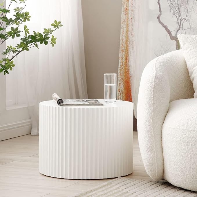 Nesting Coffee Table Set of 2, Modern Wooden Round Coffee Tables for Living Room, Circle Accent End Table Center Table for Small Spaces Bedroom Balcony Office, No Assembly Required, White