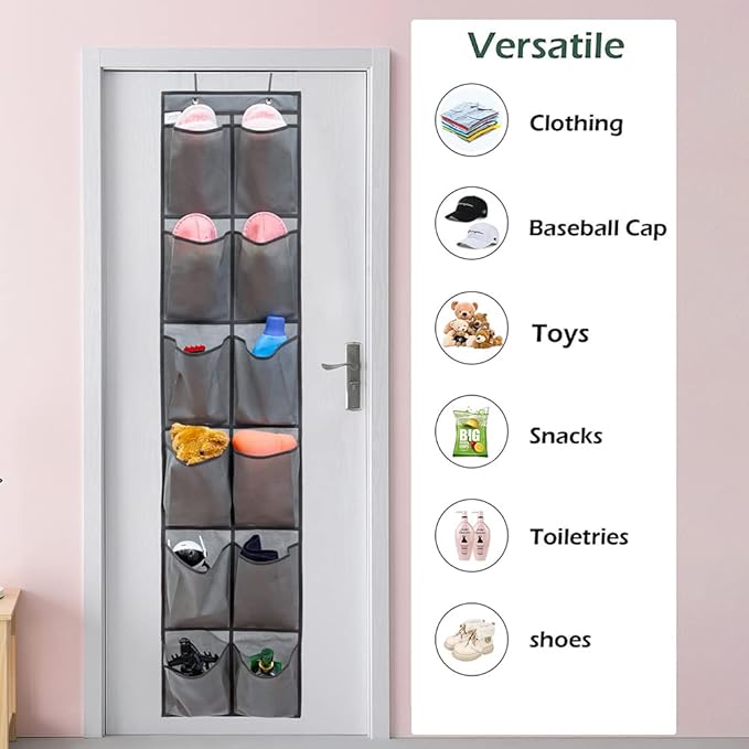 Hanging Storage Organizer Over the Door Shoes Organizer Kids Shoe Rack with 12 Large Fabric Pockets for Closet Shoe Holder Hanger (GREY)-NeatNest