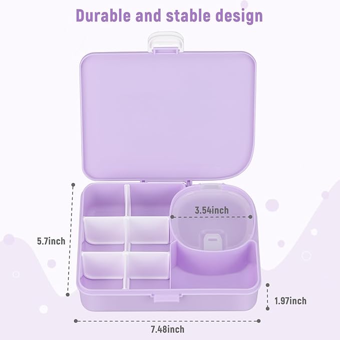 2 Pack Snackle Box Container for Kids,Adjustable Compartments,Reusable Snack Containers with Lids,Easy-Open Latch,Lunch Food Containers,Dishwasher Safe,Leak-Proof Silicone Ring(2 Pack-Purple)-NeatNest