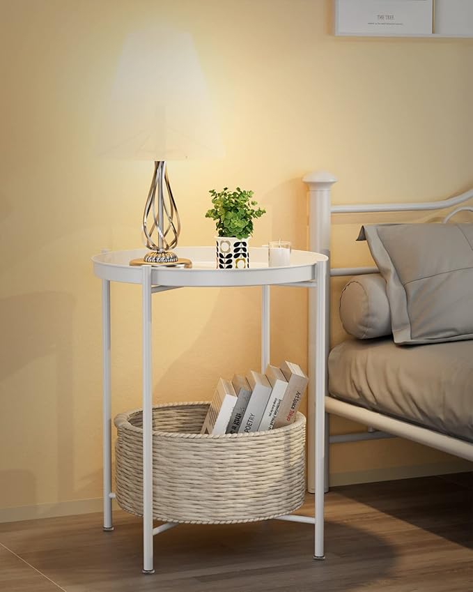 EKNITEY End Table,Folding Metal Side Table Waterproof Small Coffee Table Sofa Side Table with Removable Tray for Living Room Bedroom Balcony and Office-NeatNest