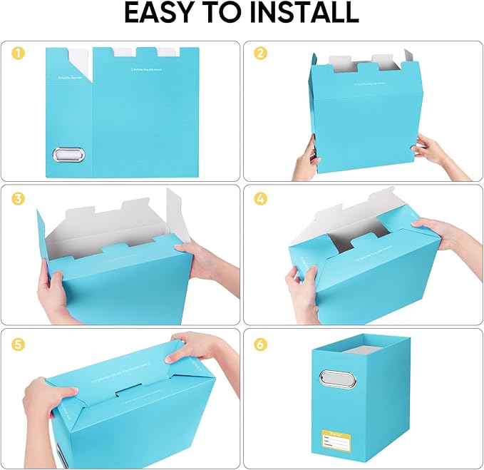 BALEINE File Organizer Box, Cardboard File Folder Organizer with Handle for Letter Size, Portable Collapsible Hanging Filing Box for Home Office Document Storage (2 Pack, Blue)-NeatNest