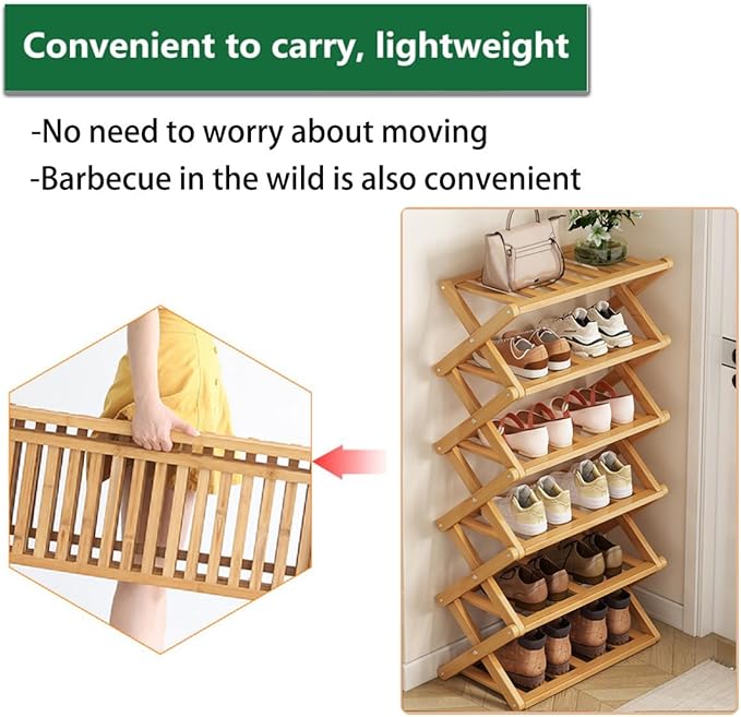 6 Tier Bamboo Shoe Rack,Portable Folding Shoe Storage Rack,Without Installation Small Shoe Rack Perfect for Corridors, Bedrooms and Small Spaces (6 Tier)-NeatNest