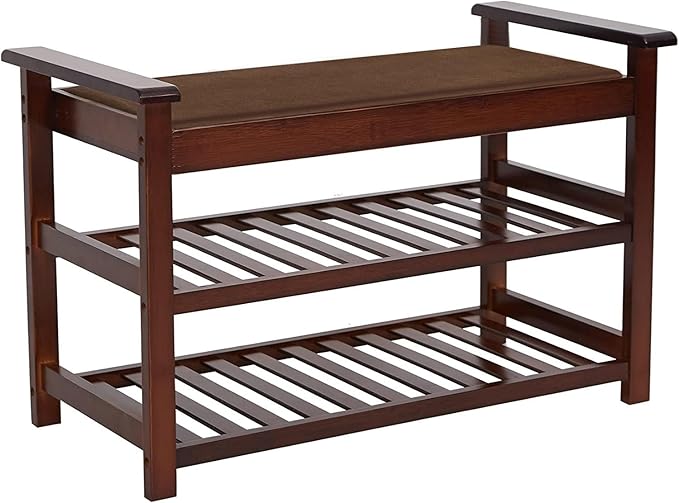 2-Tier Shoe Bench Shoe Rack Storage Organizer Hallway Bench，Top Have Cushion