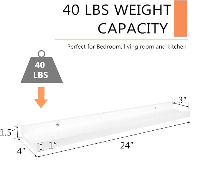 24 Inch White Floating Shelves Wall Mounted, Solid Oak Wood Shelf for Decor and Storage, Picture Ledge for Bedroom Bathroom Living Room Kitchen, 24 * 4 * 1.5, 1 Pack-NeatNest