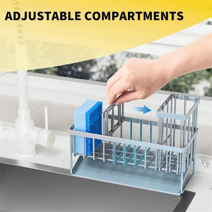 Cisily Sink Caddy Organzier with High Brush Holder, Sponge Holder for Sink, 304 Rustproof Stainless, Kitchen Countertop Soap Dispenser Organizer, Gray Blue Kitchen Decor and Accessories-NeatNest