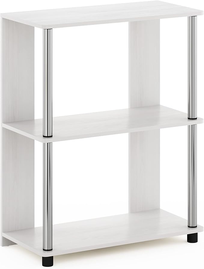 Furinno Jaya Simple Design 3-Tier Bookcase / Bookshelf / Display Rack with Stainless Steel Tubes, White Oak-NeatNest