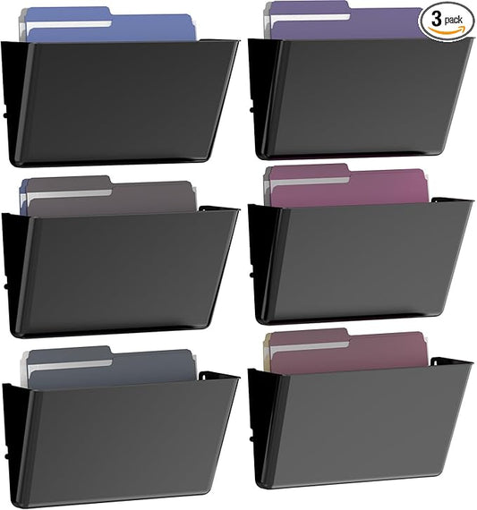 Clear Acrylic Single Pocket, Plastic Hanging Wall Mount File Holder for Office Home (Black, pack6)-NeatNest