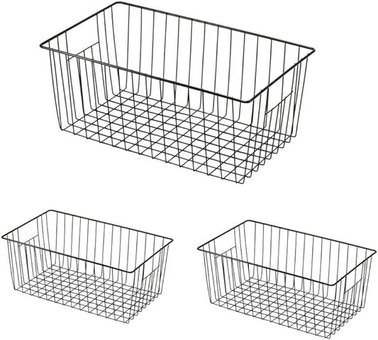 16inch Freezer Wire Storage Organizer Baskets, Household Refrigerator Bins with Built-in Handles for Cabinet, Pantry