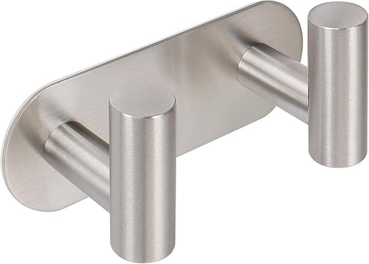 HarJue Bath Towel Hooks, 304 Stainless Steel Robe Towel Hanger Heavy-Duty Rustproof Coat Hook for Bathroom and Kitchen-Wall Mounted, Double Holder Hook (Brushed Nickel,1 Pack-Round)