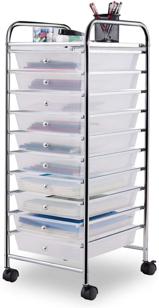 Giantex 10 Drawer Rolling Storage Cart Scrapbook Paper Office School Organizer (Clear)