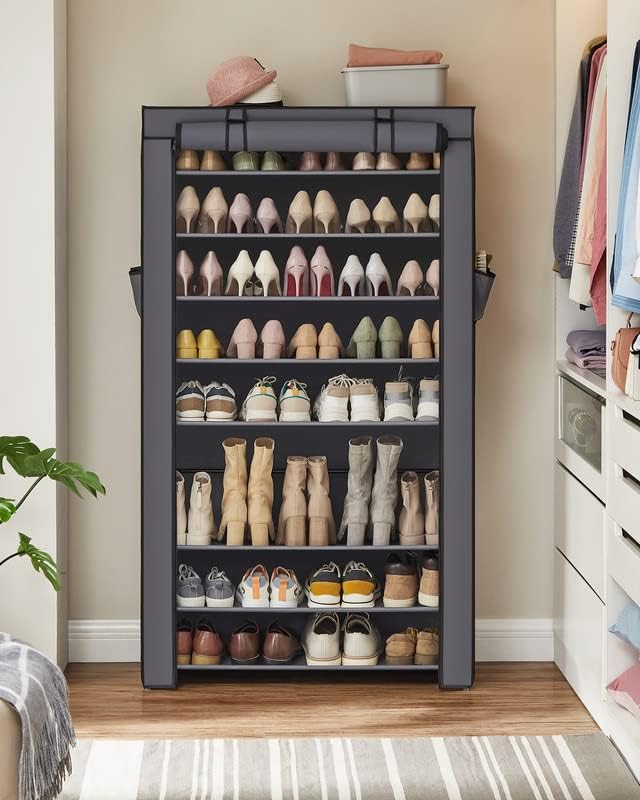 SONGMICS Shoe Rack with Non-Woven Fabric Cover, 9 Tier Storage Shelf for 40-50 Pairs of Shoes, Entryway, Suitable for Sneakers, High Heels, Flats, and Boots, Grey RXJ36G01-NeatNest