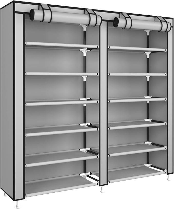 UDEAR Shoe Rack Portable Storage Free Standing Shoe Organizer with Non-Woven Fabric Cover Grey-NeatNest