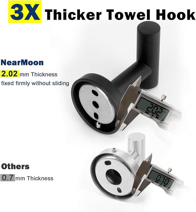 NearMoon Bath Towel Hooks- SUS 304 Stainless Steel Robe Hook Holder, Heavy Duty Coat Hook for Bathroom Livingroom Hotel Kitchen Garage, Wall Mounted (Matte Black, 16 Pack)
