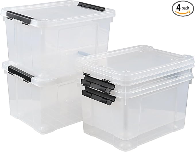 4-Pack 24 Quart Storage Box, Clear Plastic Storage Bin with Wheels