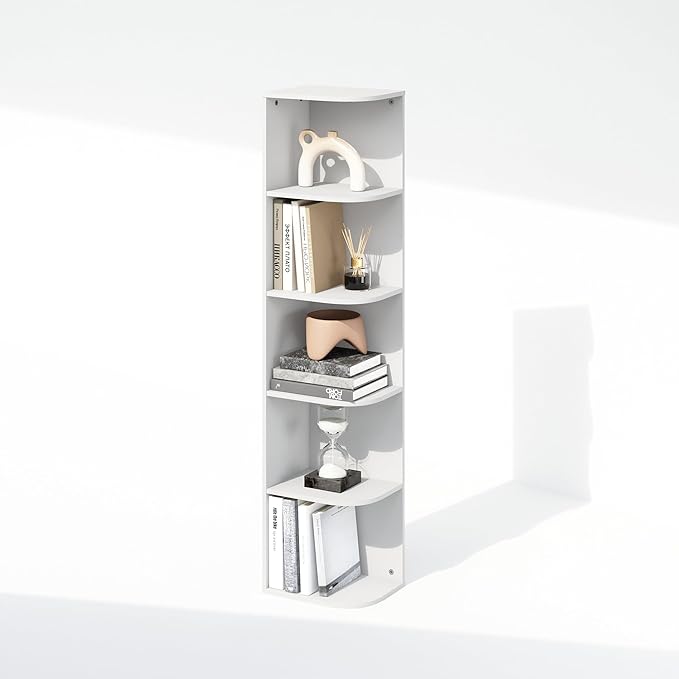 Furinno Reed 5-Tier Space Saving Corner Storage Display Shelf, White-NeatNest