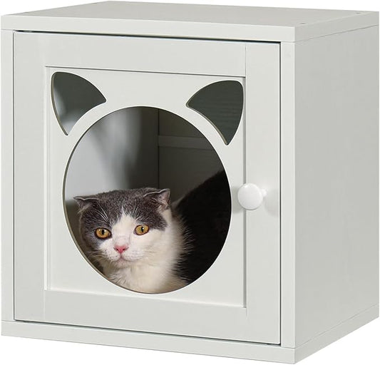 FUSUNBAO Magic DIY Cube Storage Organizer Stackable Cubes for Home Books Clothes Toy-Modular Cubby Storage System-Office Cubical-Bookcase Closet(Pure White-Washed,Cat Door Cube)-NeatNest