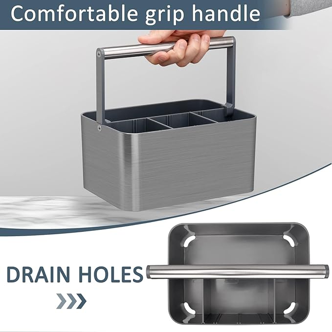 Portable Shower Caddy Basket Bin with Handle and Adjustable dividers for College Dorm, Large Plastic Bathroom Storage Organizer Tote,Gray