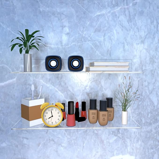24 Inches Clear Floating Shelves for Wall, Acrylic Long Wall Shelf, Wall Mounted Shelves for Plants, Speaker, Radio, Funko Pop, Stuffed Animal, Books, Cosmetics, Toiletries, 2 Pack (24 Inch)-NeatNest