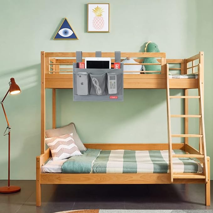 Hanging Bedside Caddy, Bedside Storage Organizer for Magazine, Phone, Remote control (Classic 4 Pockets-Grey)-NeatNest