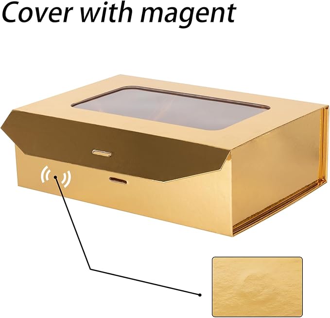 Gold Gift Box for Presents with Ribbon 10.8x7.5x3.5 Inches Clear Gift Box with Window Magnetic Closure Gift Boxes with Lids-NeatNest