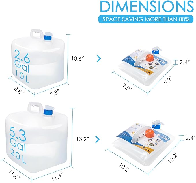 Collapsible Water Container Jug with Spigot, 2 Packs 5.3 Gallon BPA Free Camping Water Storage Carrier for Outdoor Hiking Backpacking & Emergency Survival Kit, Foldable Portable Canteen-NeatNest