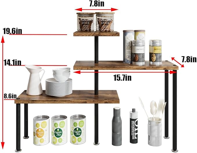 Countertop Organizer Organization 3 Tier Kitchen Corner Shelves Adjustable Spice Storage Rack for Bathroom Coffee Area Over Sink (Black)-NeatNest