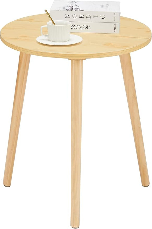 Apicizon Small Round Side Table, Modern Light Wood Side Table Bedside Nightstand End Table for Small Spaces, Bedroom, Living Room, 16.5 x 20 Inches, Natural-NeatNest