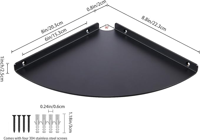 Corner Shelf - Heavy Duty 3.0mm Aluminum Alloy Wall Mounted Floating Shelf for Bathroom, Kitchen, Living Room, Office, Bedroom & Dorm - Black-NeatNest