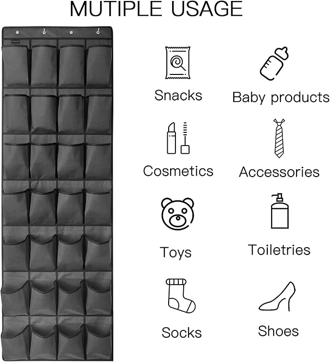 1 Pack 28 Large Pockets Hanging Shoe Organizer Over The Door Shoe Rack for Closet Door Storage Shoe Holder Hanger.4 Hooks.Imitation linen Gray-NeatNest