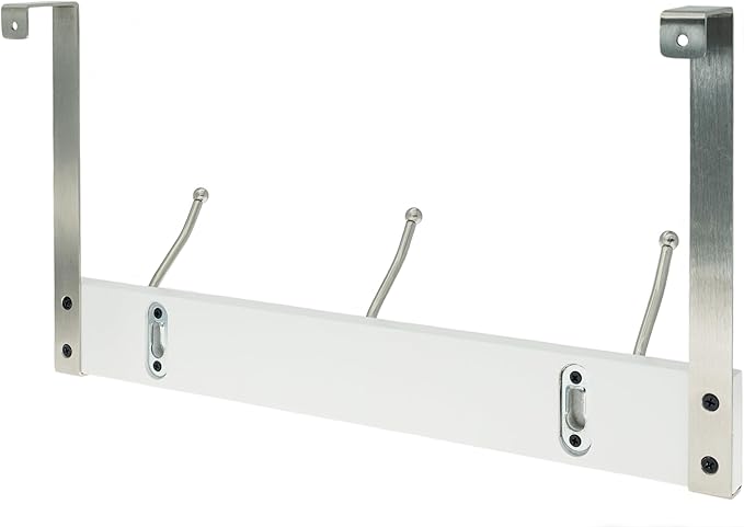 creathome Dual-Purpose Wooden Hanger with 3 Round Hooks White Color, Behind/Over The Door Towel Rack for Bathroom, Heavy Duty Wall Mounted Coat Rack, No Drilling