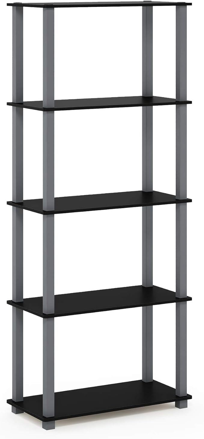 Furinno Turn-N-Tube 5-Tier Multipurpose Shelf / Display Rack / Storage Shelf / Bookshelf, Square Tubes, Black/Grey-NeatNest