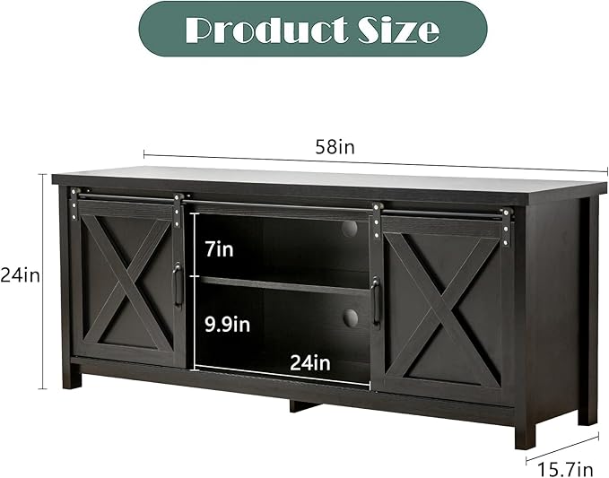 GAZHOME Farmhouse TV Stand with Sliding Barn Doors, Media Entertainment Center Console Table for TVs up to 65”,Rustic TV Stand for Living Room Bedroom(Black)-NeatNest