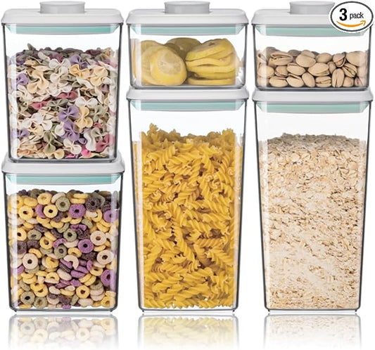 Ankou Airtight Food Storage Container Sets with Lids 6Pcs Pop Containers for Kitchen Pantry Organization BPA-Free Stackable Kitchen Storage Containers for Cereal Flour Sugar (0.5, 1.2, 1.8qt)*2-NeatNest