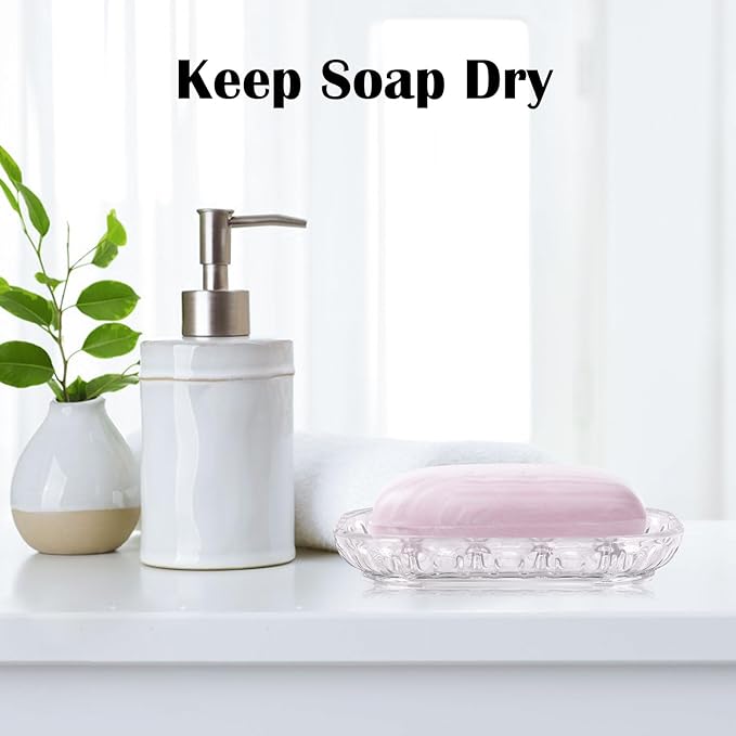 AMUONTY 2-Pack Soap Dish Holder for Bar Soap, Bathroom Soap Dishes Soap Holder, Soap Saver Dry Stop Mushy Soap Tray for Shower Bathroom, Kitchen Sink,Clear-NeatNest