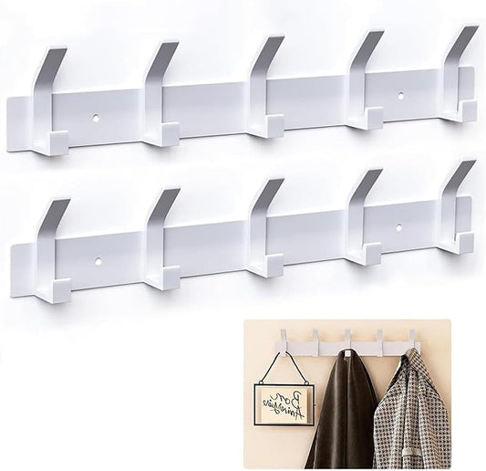 2-Pack Coat Rack Wall Mounted ，Heavy Duty Aluminum 5 Double Hook Coat Hook Modern Clothes Hook Rails Wall Hook Rack for Coat Hat Towel Purse Robes Mudroom Bathroom Entryway (White)-NeatNest