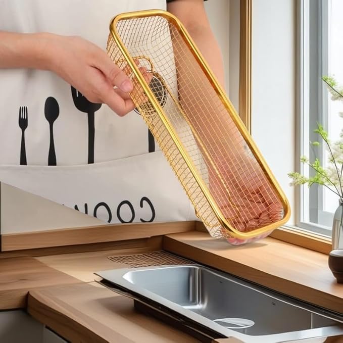 2-Pack Gold Flatware Organizer - Sturdy Mesh Design, Dishwasher-Safe & Easy-Clean Utensil Holder, Silverware Container Drawer Storage-NeatNest