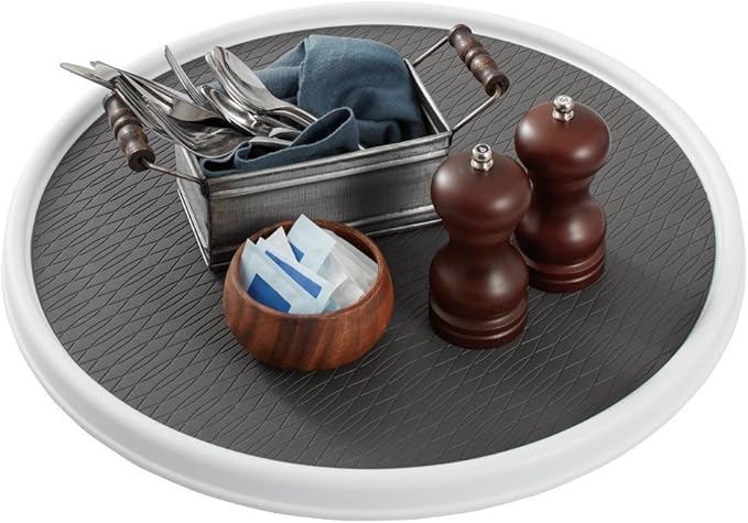 Copco 18-Inch Lazy Susan Turntable Organizer, Non-Skid Pantry or Cabinet Spinner for Spices, Condiments, and Bottles, Durable White/ Gray Design-NeatNest