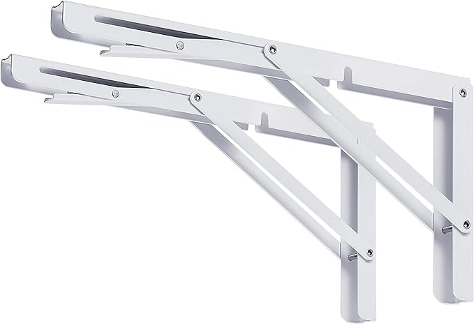 CLT 8" White Folding Shelf Brackets Max. Load 220 lb, Heavy Duty DIY Wall Mounted Shelf Bracket Space Saving for Table Work Bench, Pack of 2-NeatNest
