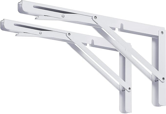 CLT 8" White Folding Shelf Brackets Max. Load 220 lb, Heavy Duty DIY Wall Mounted Shelf Bracket Space Saving for Table Work Bench, Pack of 2-NeatNest