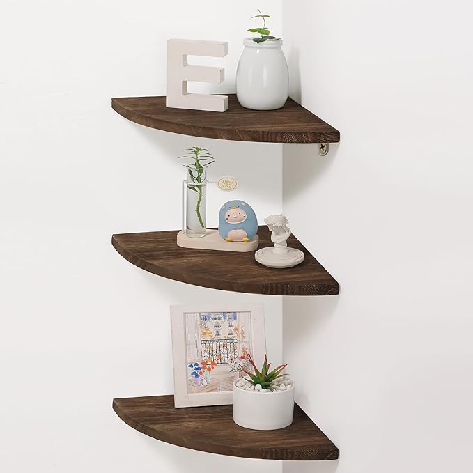 Joiishom Shelves 3, Rustic Wood Corner Wall Mount, 10x10x0.7 inches, 42 pounds Capacity-NeatNest