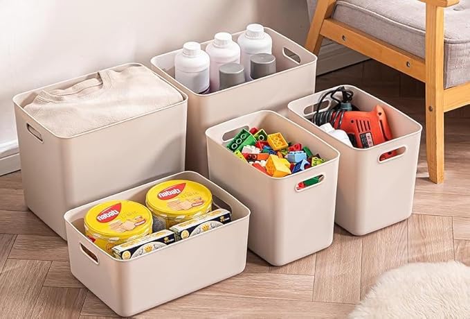 Set Of 4 Plastic Storage Bins,Versatile Kitchen Pantry Organization and Storage,for Plastic Storage Container Under Bed,Under Sink Bathroom Organizer (Grey, 4 Pack Medium)-NeatNest