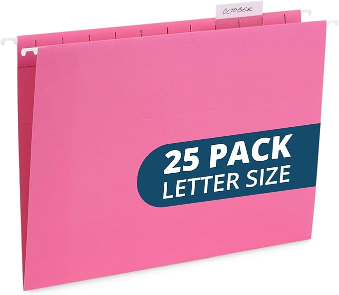 Blue Summit Supplies 25 Pink Hanging File Folders Letter Size, Reinforced Hanging File Folders Pink, Designed for Home and Office Color Coded Organization-NeatNest