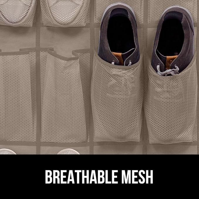 GORILLA GRIP Over the Door Shoe Organizer, 24 Large Breathable Mesh Pockets, Space Saving Hanging Storage Holder, Closet Rack Hanger Holds Up to 40 lbs, Hangs on Closets for Shoes, Accessories, Beige-NeatNest