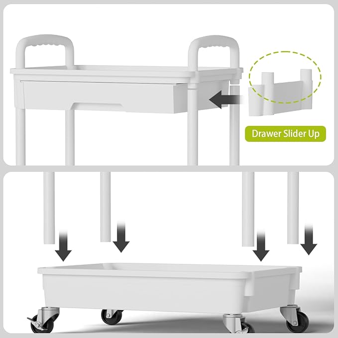 3 Tier Rolling Cart Organizer,Laundry Room Bathroom Organizers and Storage Office Shelves Mobile Shelving Unit Kitchen Trolley Cart with Wheels for Art,Craft,Diaper,Bedside,Snack(White)-NeatNest