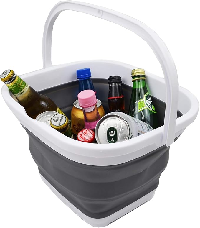 SAMMART 11L (2.9 Gallon) Collapsible Rectangular Handy Bucket (1, White/Grey)-NeatNest