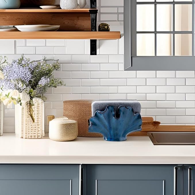 Ceramic Sponge Holder,Sponge Holder for Kitchen Sink,Compact Sink Caddy Organizer-Scouring Pad and Dish Sponge Holders,Farmhouse Kitchens Decor Cute Kitchen Gadgets Accessories(Blue)-NeatNest