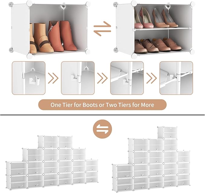 ROJASOP Portable Shoe Rack Organizer with Door, 72 Pairs White Shoe Storage Cabine Covered Shoe Rack Shoe Organizer for Closet Entryway Garage Closed Shoe Rack Organizer Cabinet with Doors-NeatNest