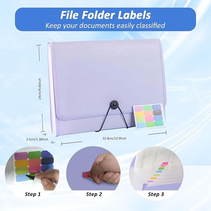 Expanding File Folder with Labels,File organizer 13 Pockets File Organizer Accordion Filing Folder Expandable File Folder,Portable Bill Receipt Organizer for Home School Office Supplies,Letter A4 Size